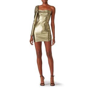 Baja East Contour Gold Metallic One Shoulder Mini Dress Women's Size 1 Medium M